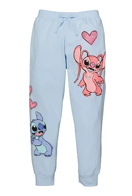 Girls Stitch and Angel Graphic Fleece Joggers, Blue,