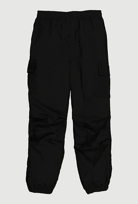 Girls Nylon Parachute Cargo Joggers, Black, Size 14-16