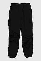 Girls Nylon Parachute Cargo Joggers, Black, Size 14-16