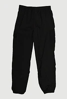 Girls Nylon Parachute Cargo Joggers, Black, Size 14-16