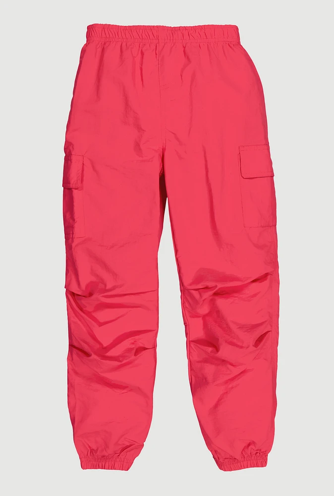 Girls Nylon Parachute Cargo Joggers, Pink,