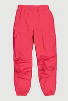 Girls Nylon Parachute Cargo Joggers, Pink, Size 14-16