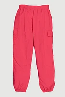 Girls Nylon Parachute Cargo Joggers, Pink, Size 14-16