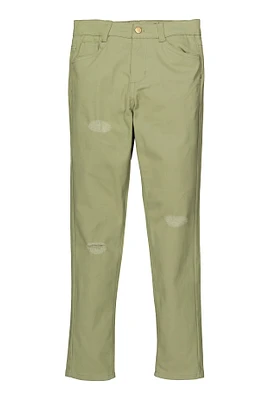 Girls Twill Distressed Pants, Green,