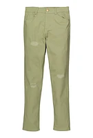 Girls Twill Distressed Pants, Green,