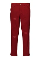 Girls Twill Distressed Pants, Red, Size 7-8