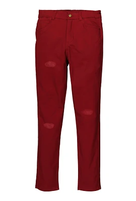 Girls Twill Distressed Pants, Red, Size 12