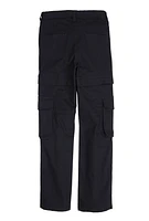 Girls Twill Straight Leg Utility Pants, Black, Size 14-16