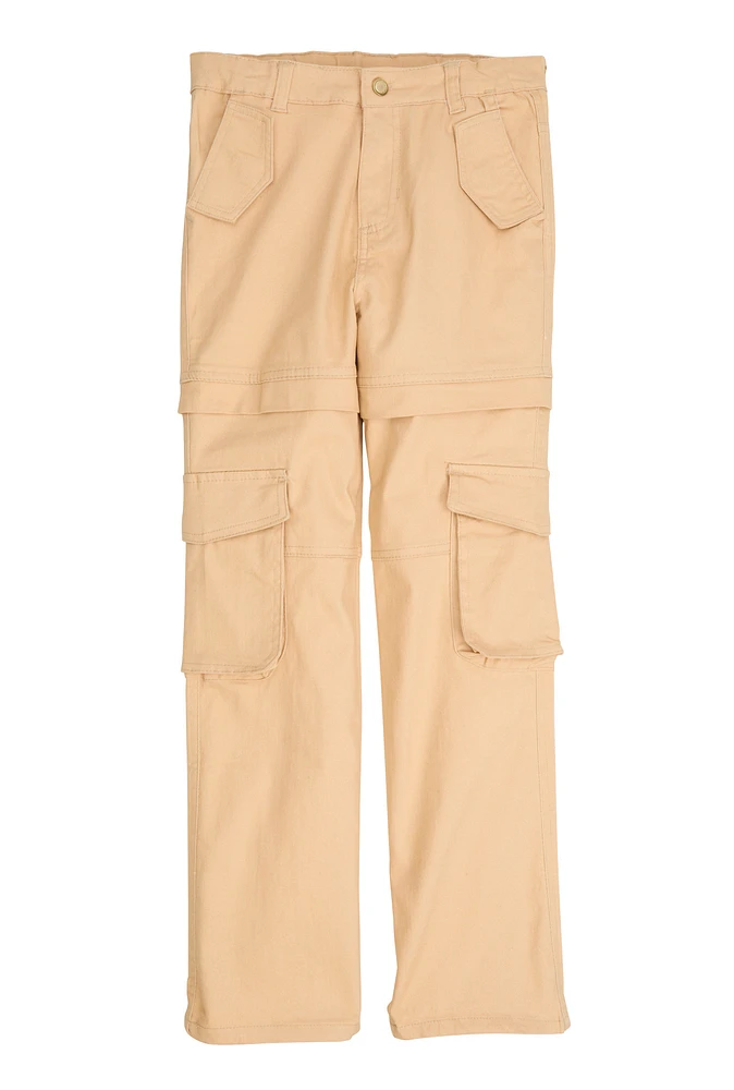 Girls Twill Straight Leg Utility Pants, Khaki, Size 7-8
