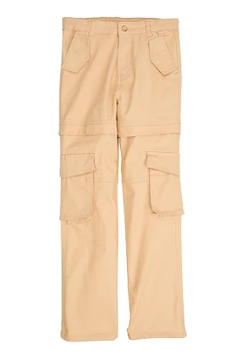 Girls Twill Straight Leg Utility Pants, Khaki, Size 7-8