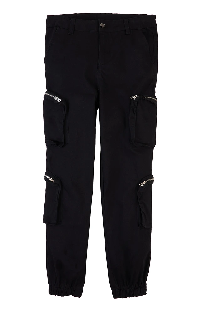 Girls Zip Pocket Caro Joggers, Black, Size 10