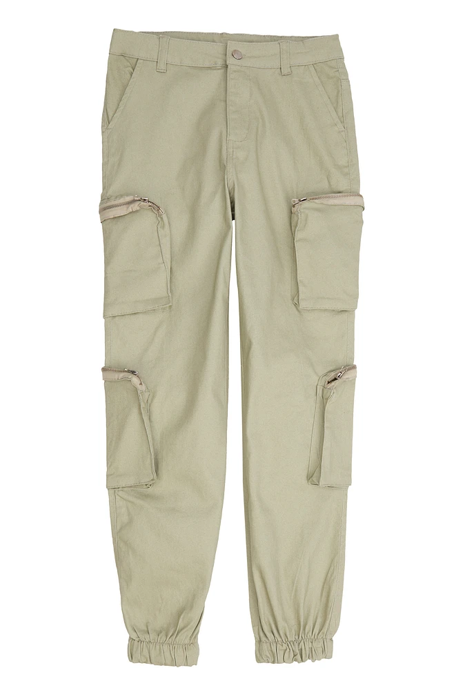 Girls Zip Pocket Caro Joggers, Khaki, Size 12