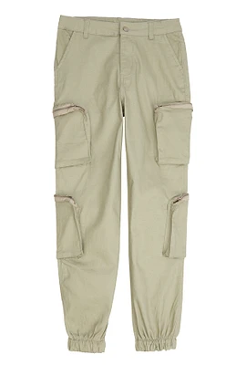 Girls Zip Pocket Caro Joggers, Khaki, Size 12