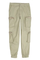 Girls Zip Pocket Caro Joggers, Khaki, Size 12
