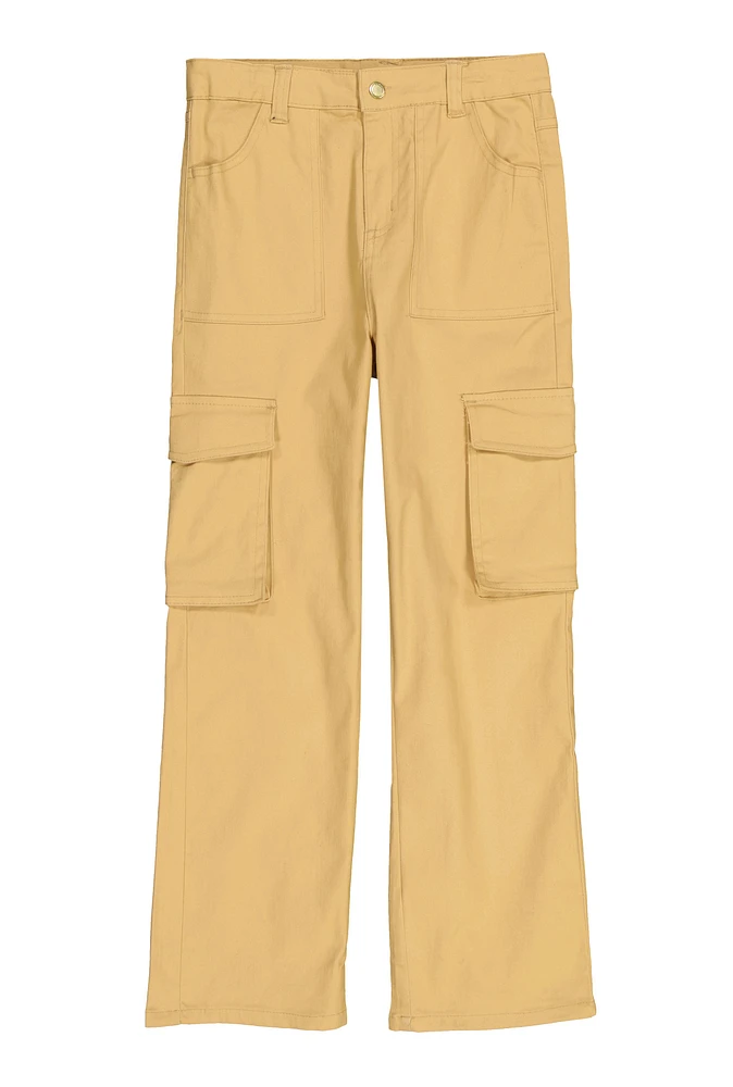Girls Twill Straight Leg Cargo Pants, Khaki, Size 10