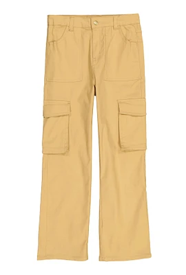Girls Twill Straight Leg Cargo Pants, Khaki, Size 10