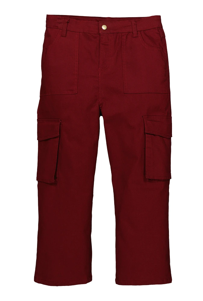 Girls Twill Straight Leg Cargo Pants, Burgundy, Size 10