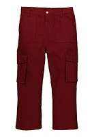 Girls Twill Straight Leg Cargo Pants, Burgundy, Size 10