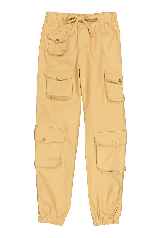 Girls Drawstring Cargo Joggers, 10