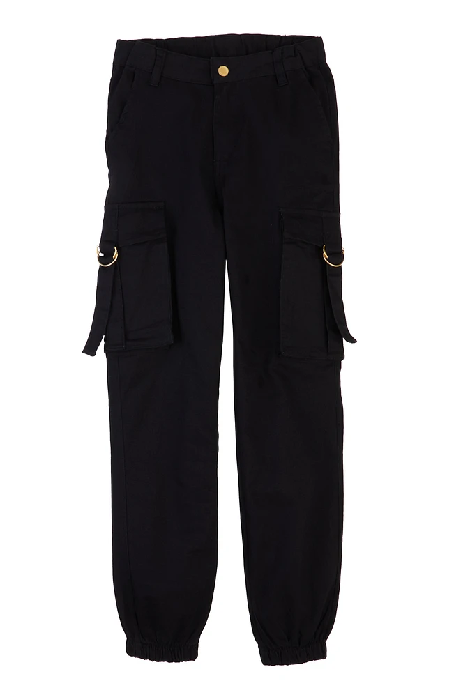Girls Twill Buckle Cargo Joggers,