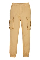 Girls Twill Buckle Cargo Joggers, Khaki, Size 10