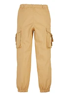Girls Twill Buckle Cargo Joggers, Khaki, Size 10