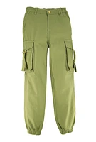 Girls Twill Buckle Cargo Joggers, Green, Size 10
