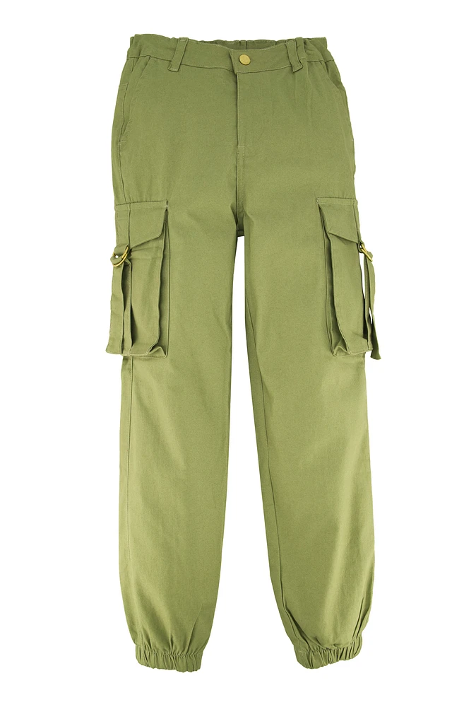 Girls Twill Buckle Cargo Joggers, 7-8