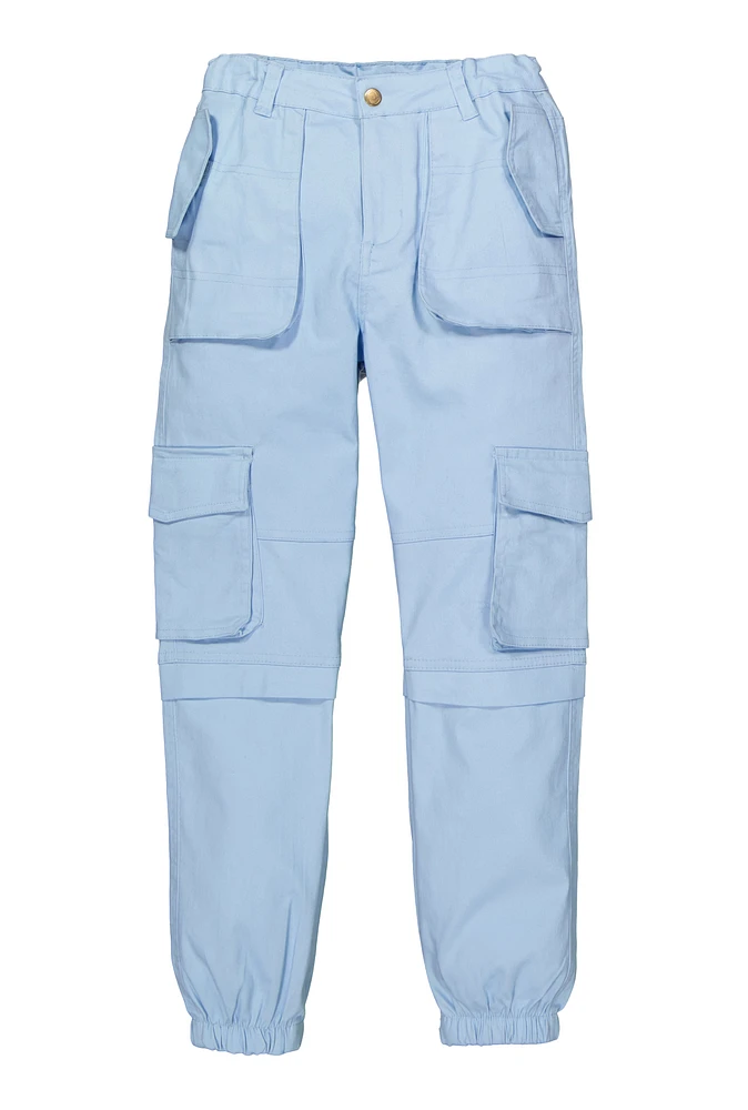 Girls Flap Pocket Cargo Sweatpants, Blue, Size 10