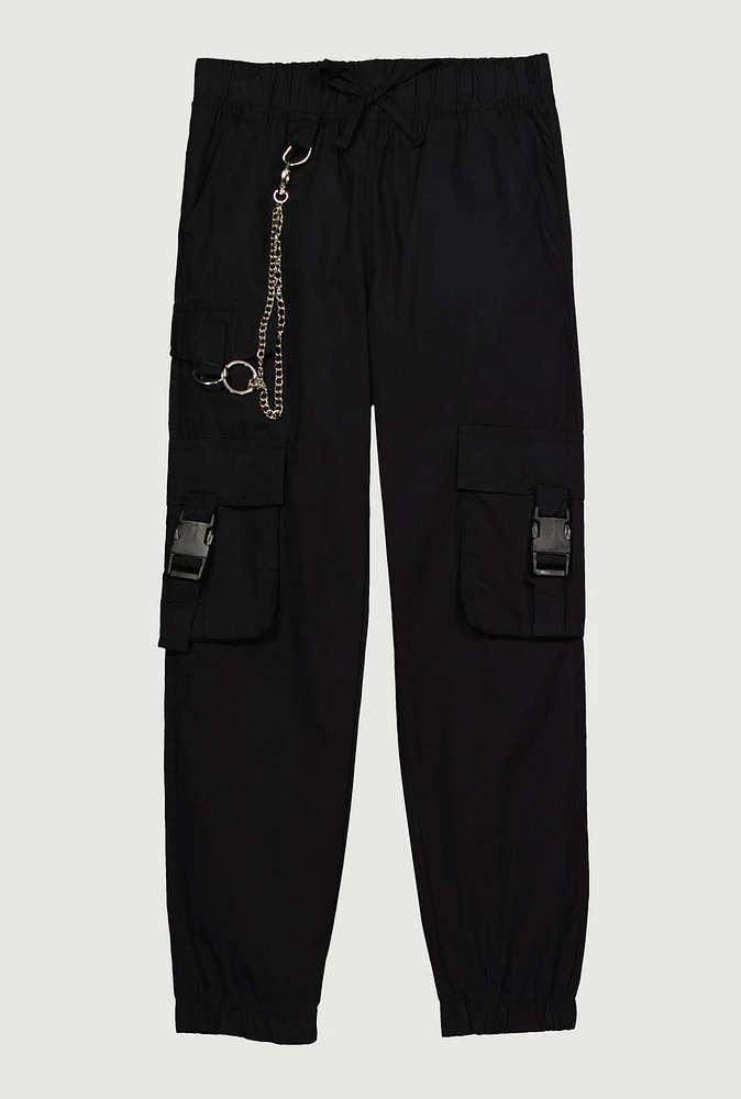 Girls Chain Detail Cargo Joggers,