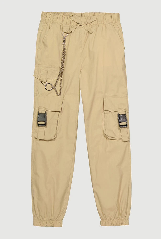 Girls Chain Detail Cargo Joggers, Khaki, Size 14-16
