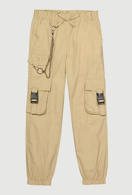 Girls Chain Detail Cargo Joggers, Khaki, Size 14-16