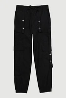 Girls Snap Button Detail Cargo Joggers, Black, Size 10