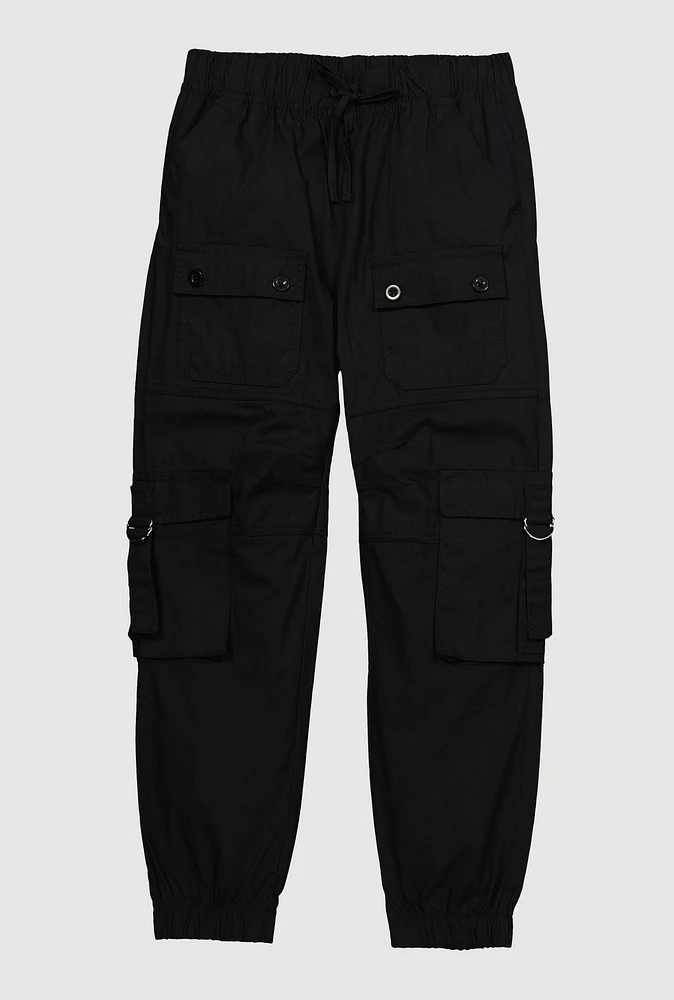 Girls D Ring Tabbed Cargo Joggers, Black, Size 12