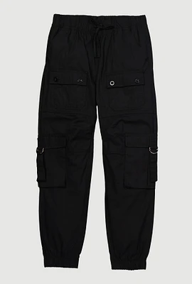 Girls D Ring Tabbed Cargo Joggers, Black, Size 12