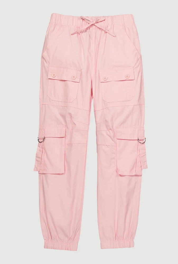 Girls D Ring Tabbed Cargo Joggers, Pink, Size 12