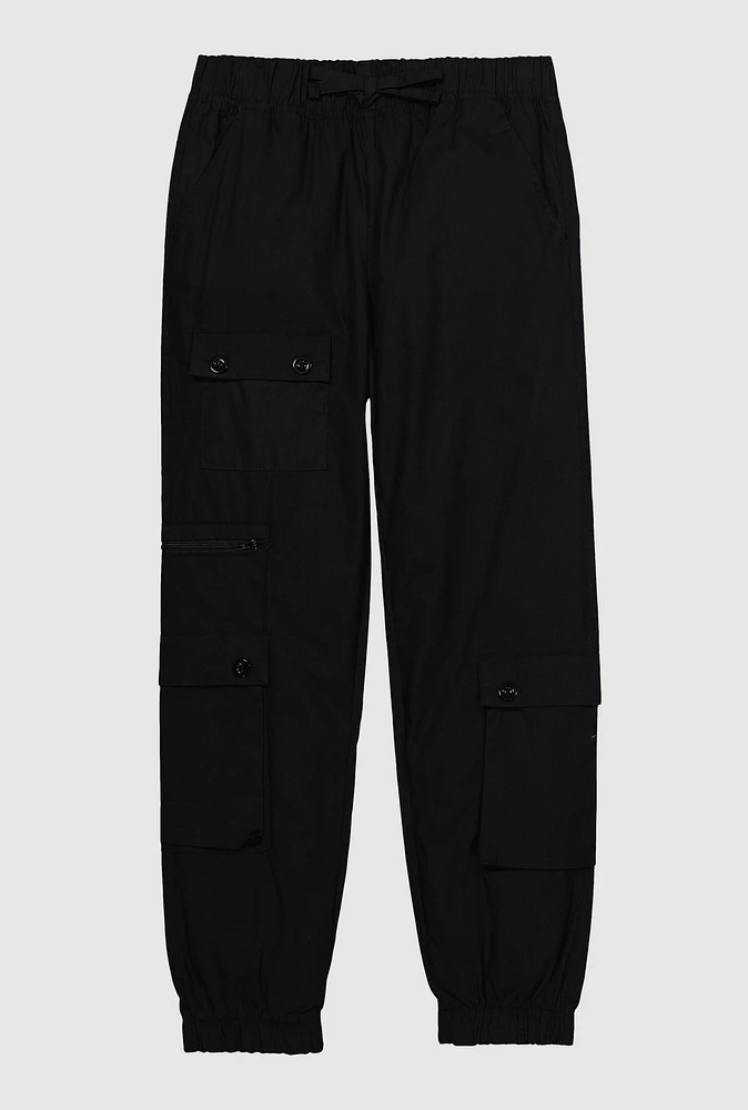 Girls Zip Detail Cargo Pocket Pants, Black, Size 14-16