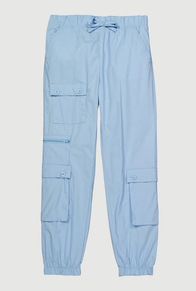 Girls Zip Detail Cargo Pocket Pants, Blue, Size 7-8