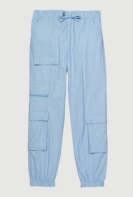 Girls Zip Detail Cargo Pocket Pants, Blue, Size 7-8