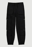Girls Poplin D Ring Tabbed Cargo Joggers, Black, Size 7-8