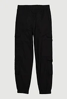 Girls Poplin D Ring Tabbed Cargo Joggers, Black, Size 7-8