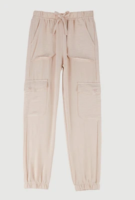 Girls Crepe Knit Cargo Joggers, Khaki, Size 10