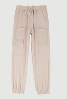 Girls Crepe Knit Cargo Joggers, Khaki, Size 10