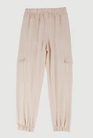 Girls Crepe Knit Cargo Joggers, Khaki, Size 10