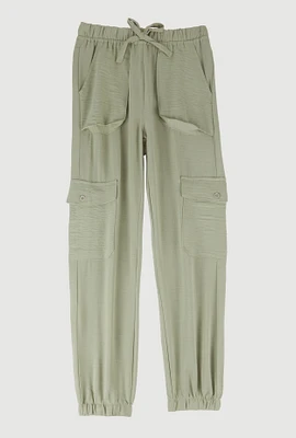 Girls Crepe Knit Cargo Joggers, Green, Size 14-16