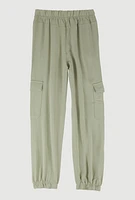 Girls Crepe Knit Cargo Joggers, Green, Size 14-16