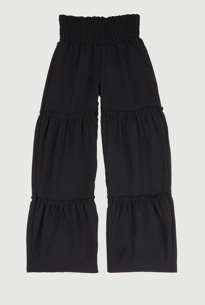 Girls Smocked Tiered Palazzo Pants, Black, Size 12