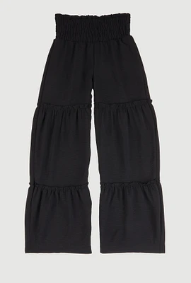 Girls Smocked Tiered Palazzo Pants, Black, Size 12
