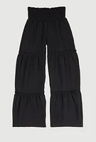 Girls Smocked Tiered Palazzo Pants, Black, Size 12