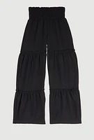 Girls Smocked Tiered Palazzo Pants, Black, Size 12